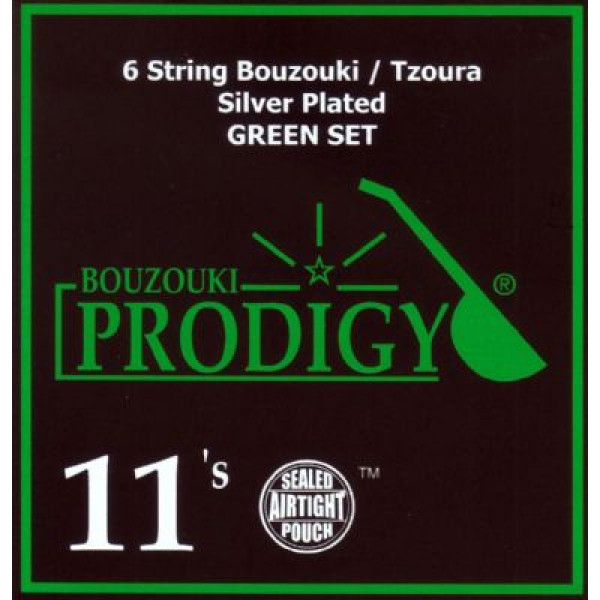 ΧΟΡΔΕΣ ΣΕΤ 6 ΜΠΟΥΖΟΥΚΙΟΥ - ΤΖΟΥΡΑ  PRODIGY  GREEN SILVER 011